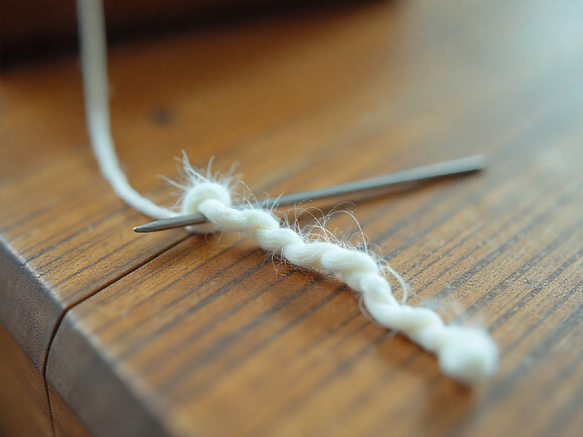 Close view of needle and thread at a sewing workstation